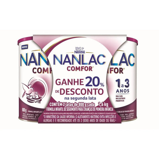 Kit 2 Unidades Fórmula Infantil Nanlac Comfor 1 A 3 Anos 800g Cada